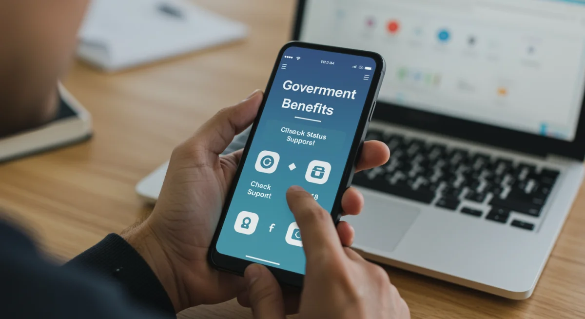 Mulher utilizando aplicativo do Auxílio Brasil no celular para consultar informações.