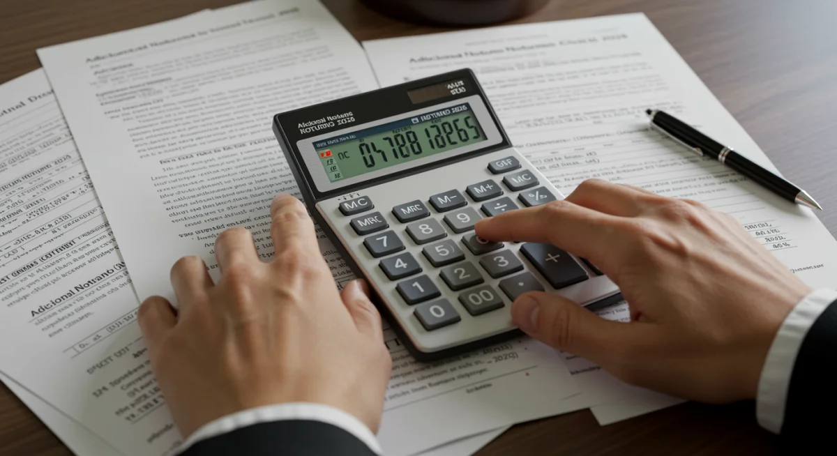 Pessoa utilizando uma calculadora para demonstrar o cálculo do adicional noturno.