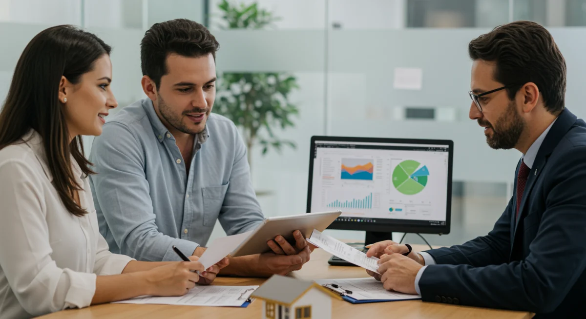 Casal consultando um especialista em financiamento imobiliário para entender os requisitos do Minha Casa Minha Vida.