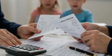 Mãos segurando documentos de renda para comprovação no Auxílio Brasil