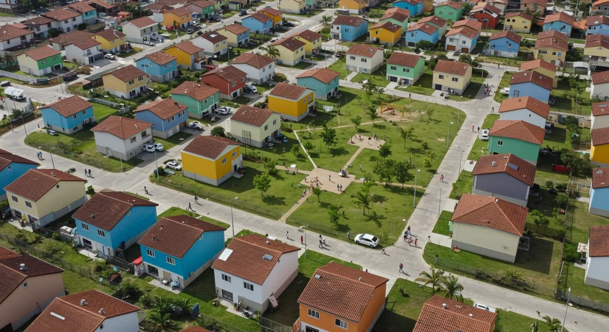 Comunidade planejada com casas do programa Minha Casa Minha Vida.