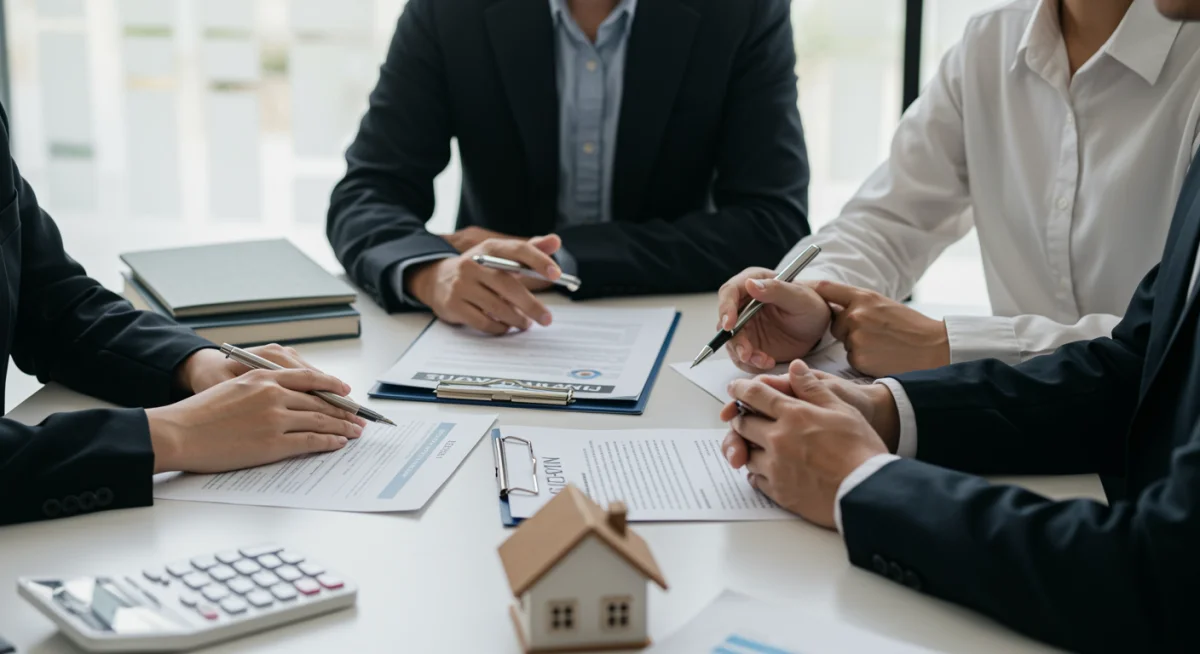 Pessoas de diferentes rendas conversando com um consultor financeiro sobre financiamento imobiliário.