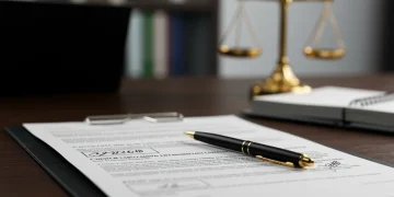 Documento legal com caneta, simbolizando as novas leis trabalhistas de 2026 e a necessidade de estudo.