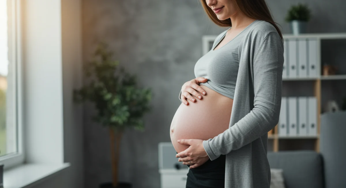 Mulher grávida em ambiente de trabalho, ilustrando estabilidade para gestantes.