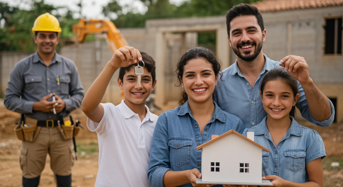 Família autônoma recebendo chaves da casa própria pelo Minha Casa Minha Vida.
