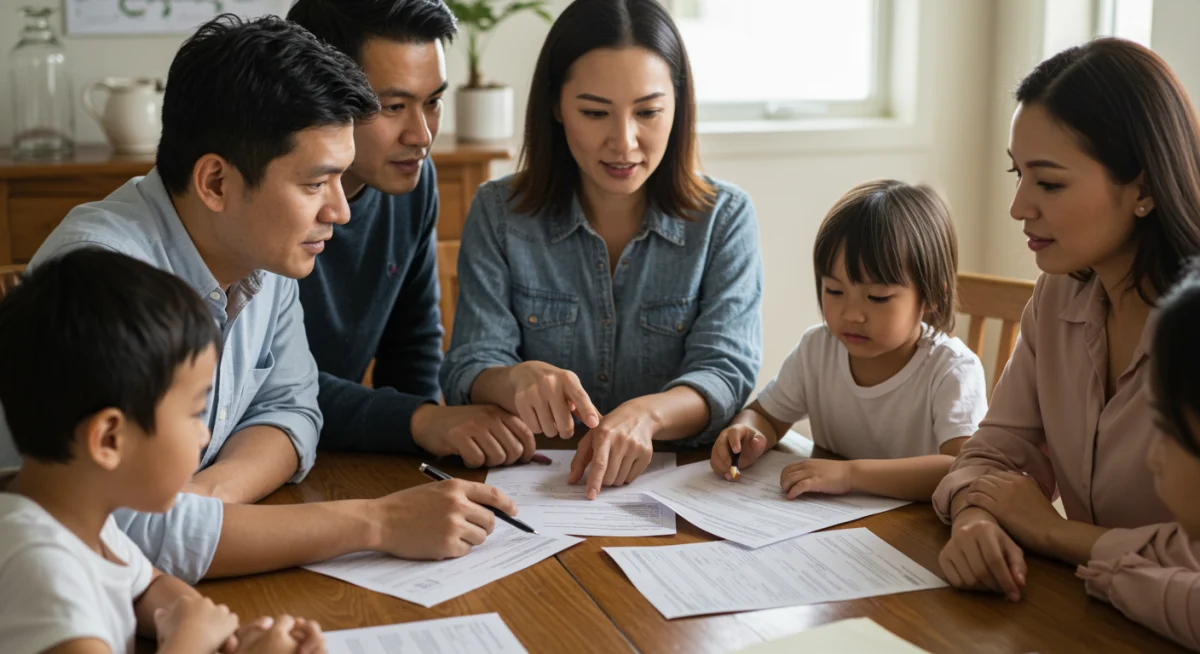 Família revisando documentos para atualização do Cadastro Único