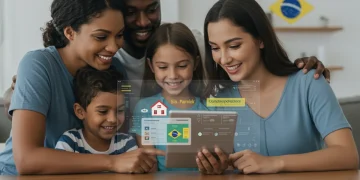Família brasileira feliz simulando financiamento Minha Casa Minha Vida 2026