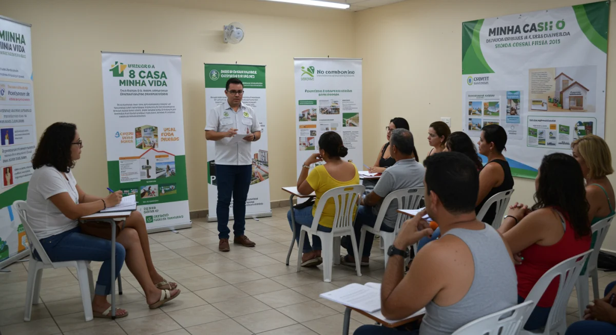 Representante do governo explicando o processo de inscrição do Minha Casa Minha Vida.