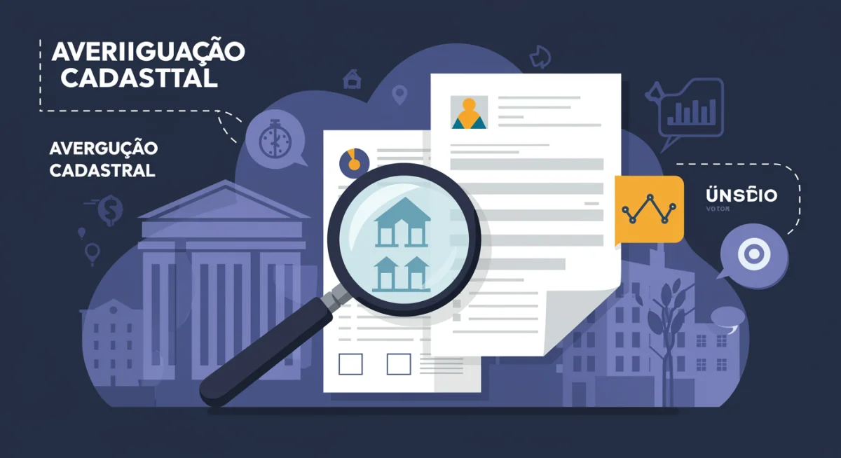 Lupa examinando documentação para averiguação cadastral.