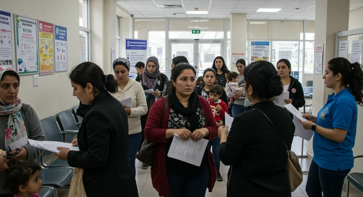 Grupo de mães recebendo orientação em centro de assistência social