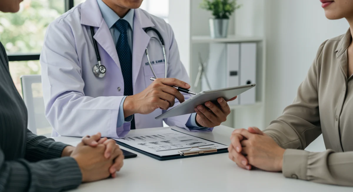 Médico examinando documentos de um paciente durante uma perícia médica do INSS para aposentadoria por invalidez.