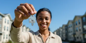 Pessoa feliz com chaves de casa, celebrando a quitação do financiamento MCMV.