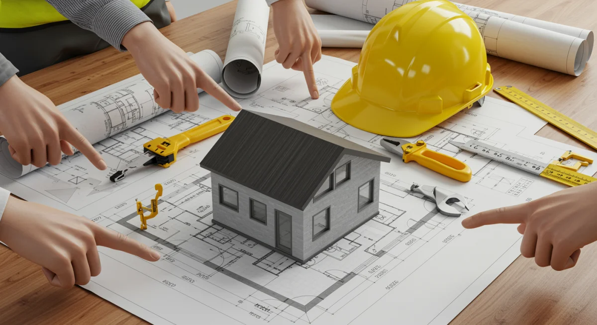 Planta arquitetônica detalhada de uma casa moderna, simbolizando a etapa de construção do MCMV.