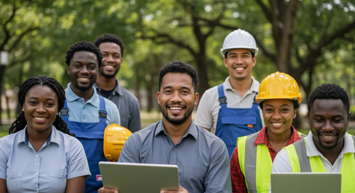 Trabalhadores felizes desfrutando do seu dia de descanso remunerado, simbolizando o benefício do DSR.
