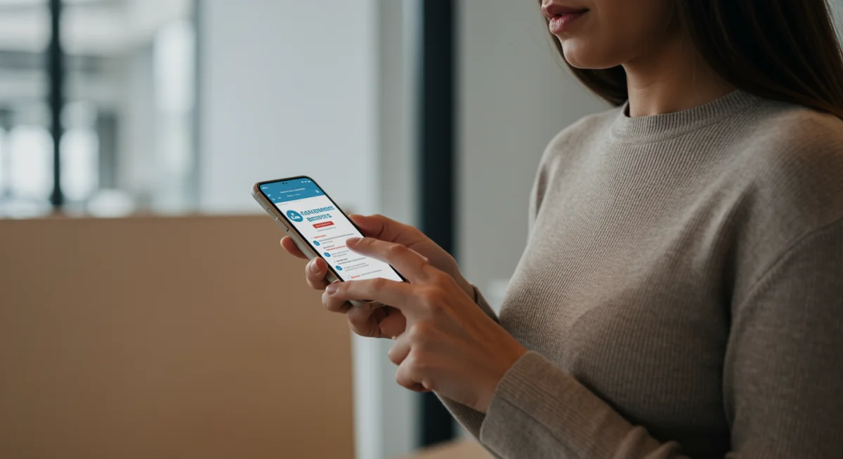 Mulher verificando informações do benefício no celular